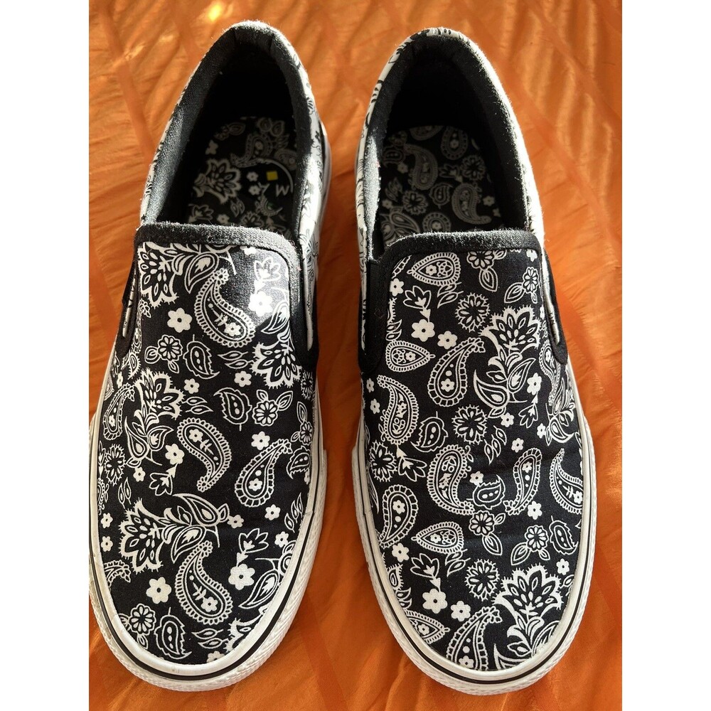Maui & Sons Black/White Paisley Bandana Handkerchief Print Slipon Shoes Sz 8